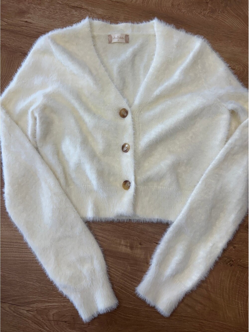 Altar'd State Cream/Ivory Fuzzy Cropped Cardigan Women's Sz Large NWOT
